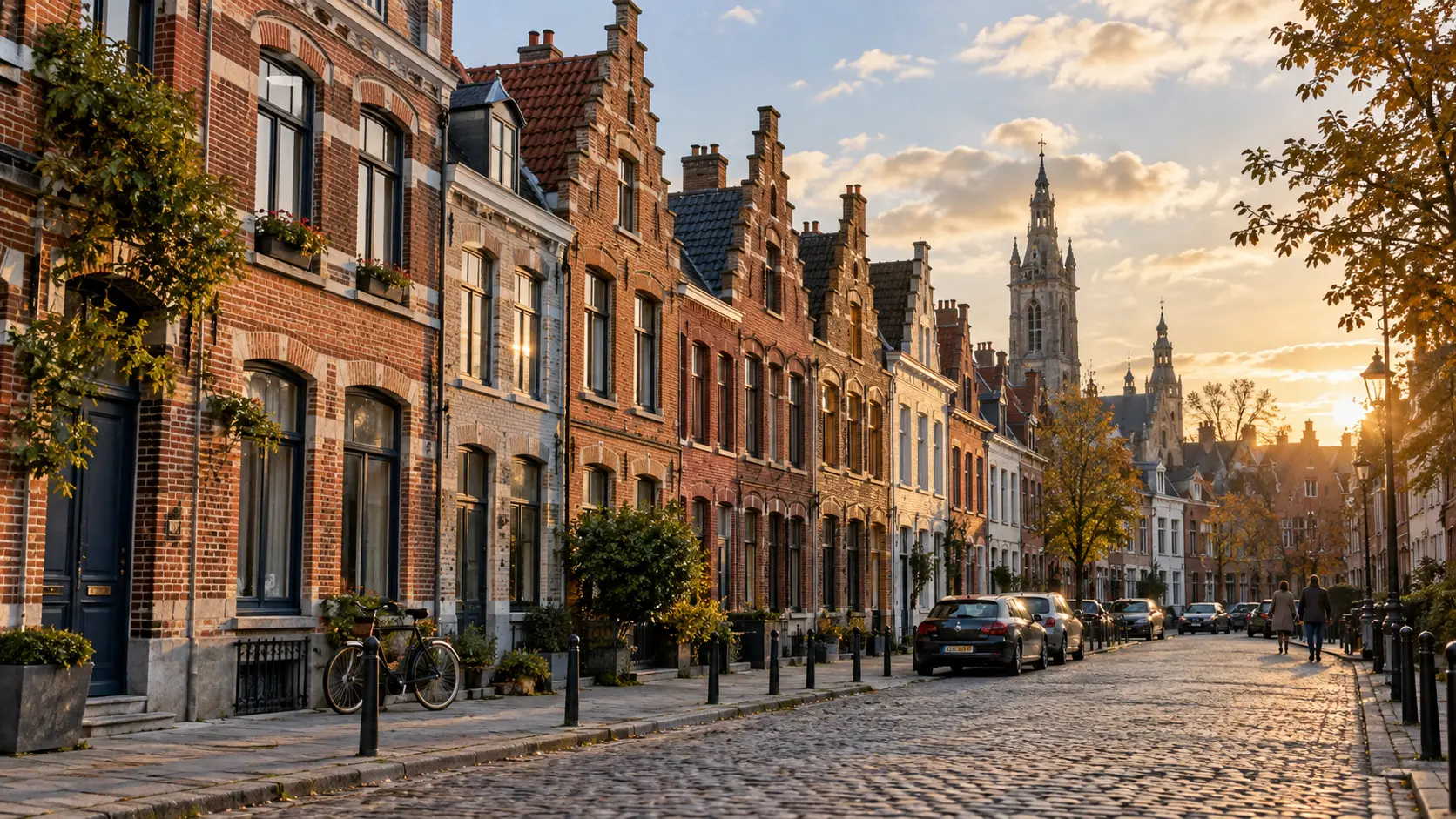 Rue de maisons de ville en brique dans le Nord